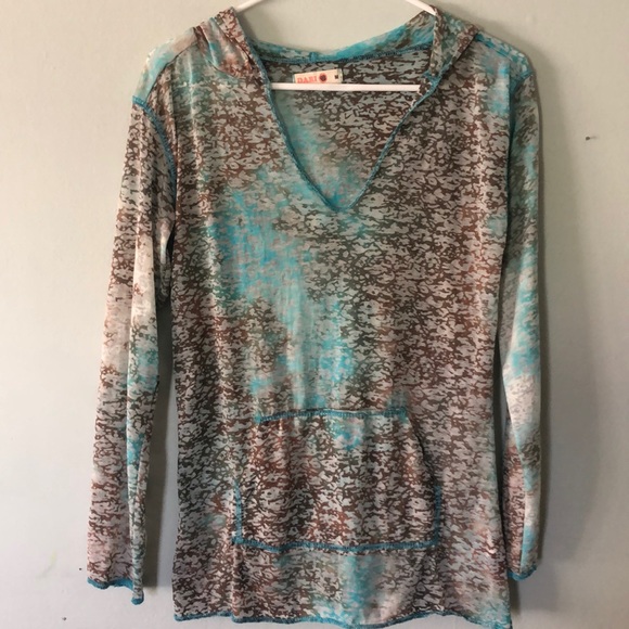 Dari Tops - Very thin hooded long sleeve see through top